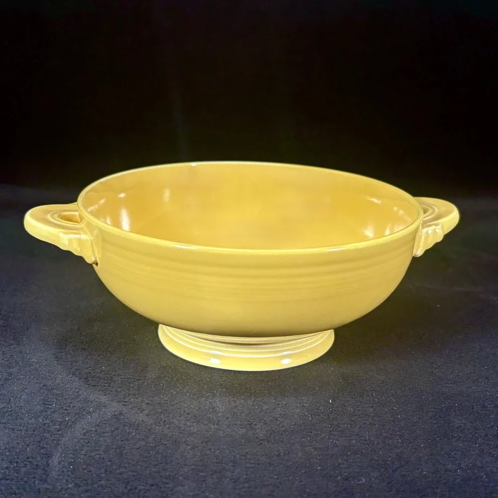 Fiesta Cream Soup Cups / Bowls‎ (2) Yellow w/ Lug Handles 6 5/8